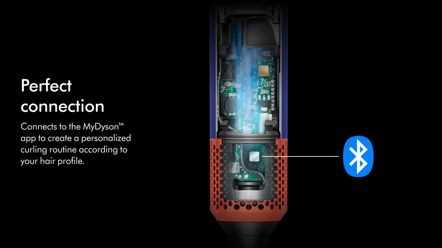 Model using the Dyson Airwrap i.d. multi-styler and dryer to curl a lock of hair.