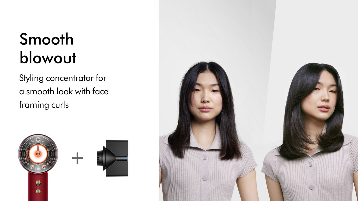 A model with short dark hair shown before and after using the Dyson Supersonic Nural hair dryer to style his hair in a textured crop.