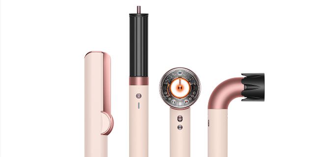 The Dyson Beauty range of devices in Ceramic Pink colours The Dyson Beauty range of formulations and devices.