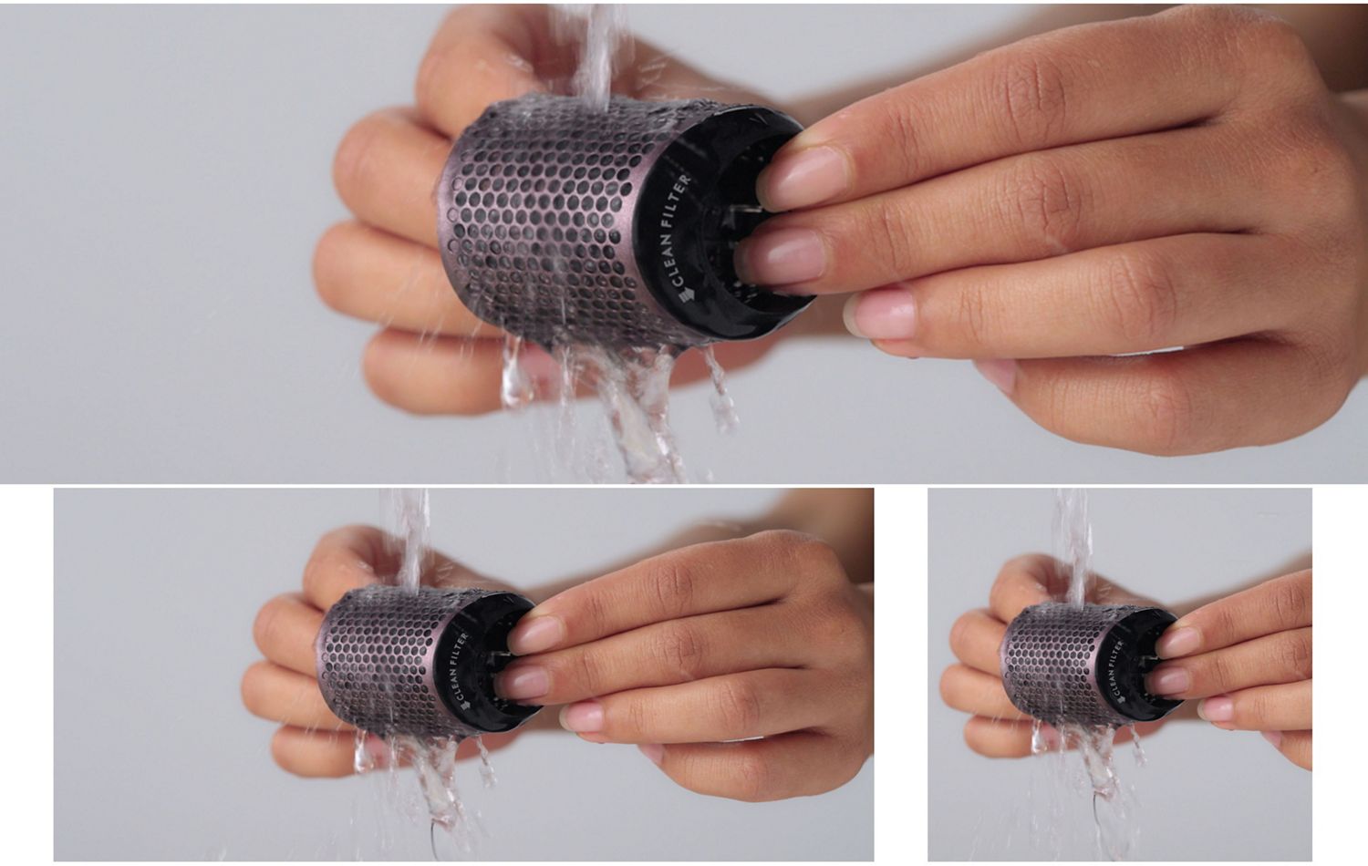 Suodatinkotelo puhdistetaan juoksevan veden alla.