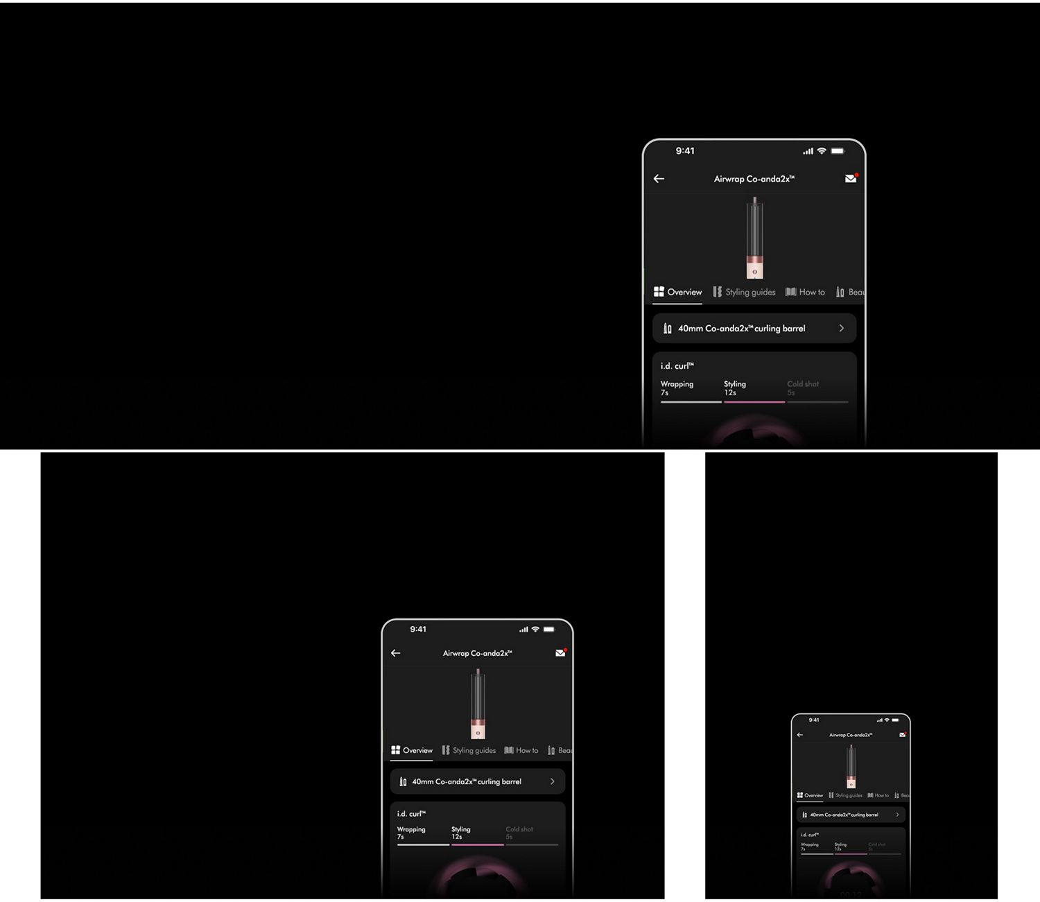 Yksilöllinen Dyson i.d. curl™ -muotoilujakso MyDyson-sovelluksessa.