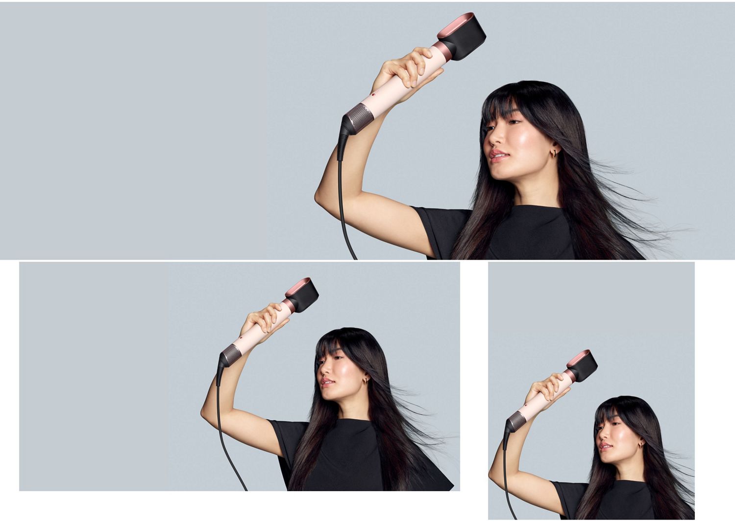 The Dyson Airwrap Co-anda2x multi-styler and dryer with the Fast dryer 2x attachment used by a model. The Dyson Airwrap Co-anda2x multi-styler and dryer with the Fast dryer 2x attachment.