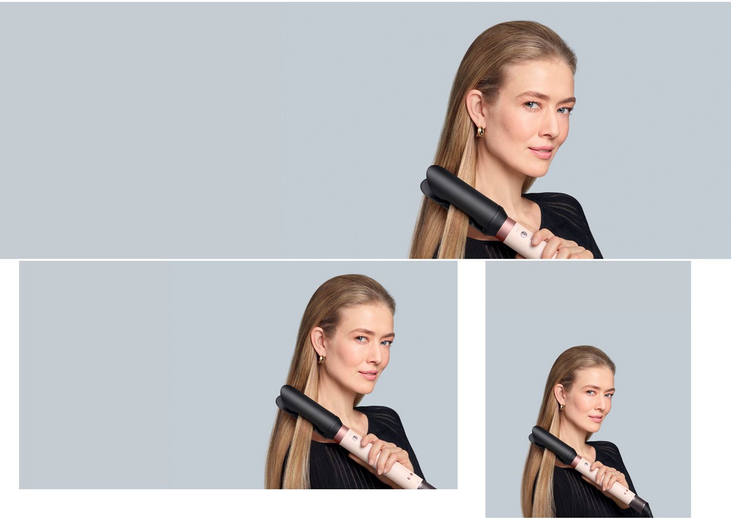The Dyson Airwrap Co-anda2x multi-styler and dryer with the Airsmooth2x attachment used by a model. The Dyson Airwrap Co-anda2x multi-styler and dryer with the Airsmooth2x attachment used by a model.