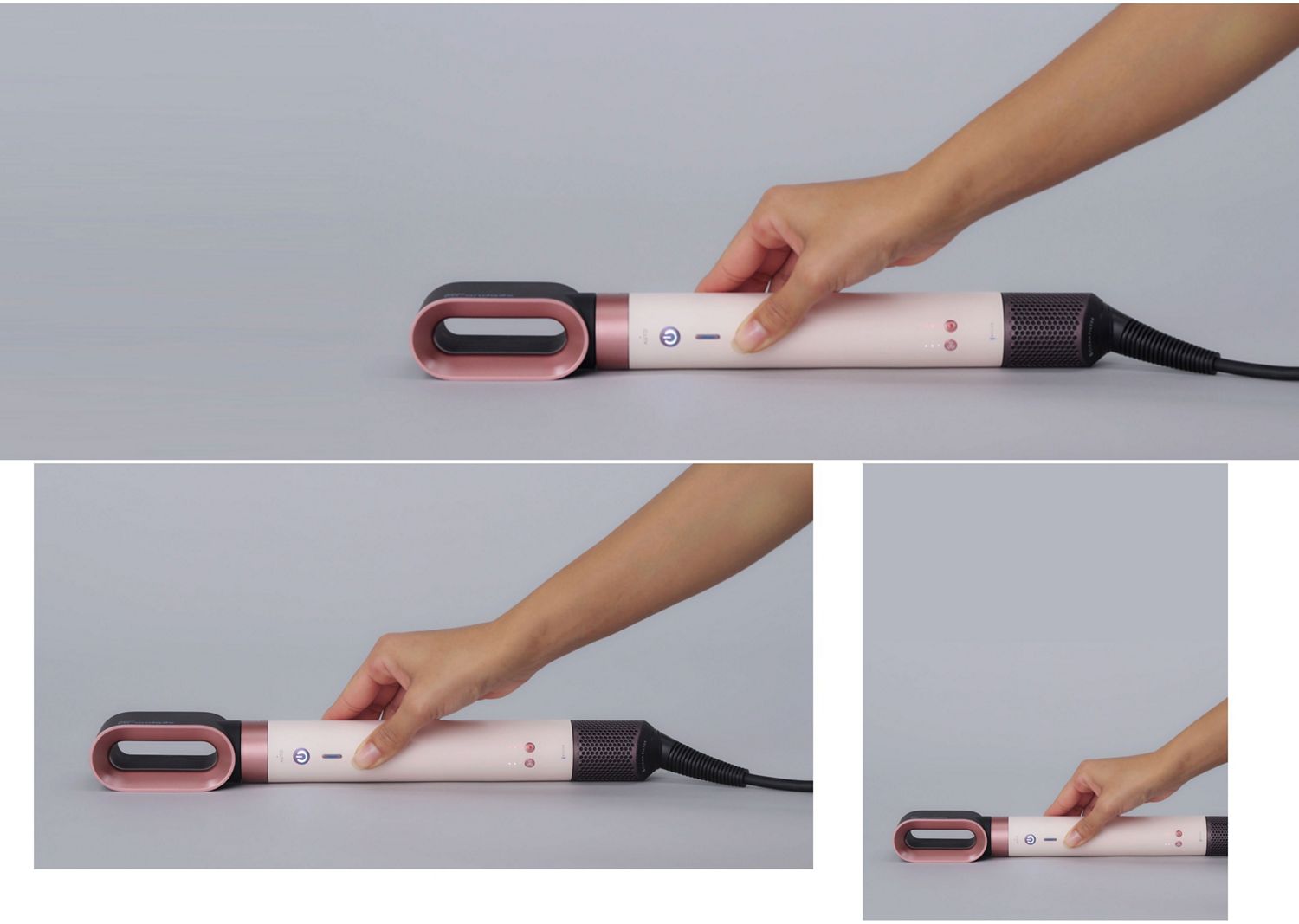 Le sèche-cheveux coiffant multifonction Dyson Airwrap Co-anda2x en version transparente laissant voir la technologie à l’intérieur de l’appareil.