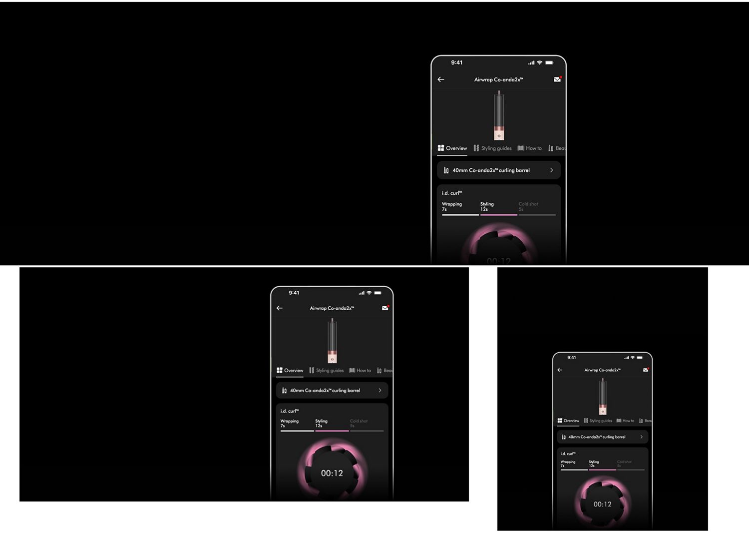 The personalised Dyson i.d. curl styling sequence on the MyDyson app. The personalised Dyson i.d. curl styling sequence on the MyDyson app.