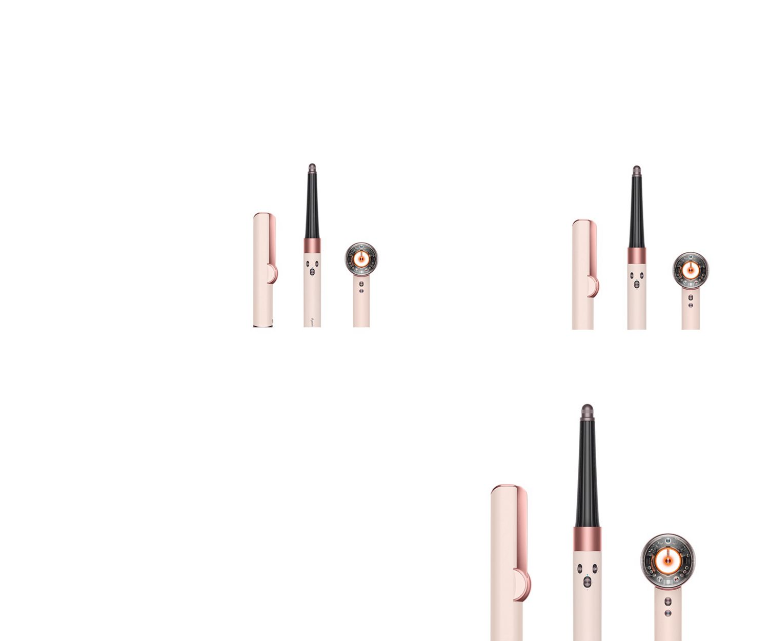 Het assortiment Dyson Beauty-apparaten in Ceramic Pink en Rose Gold.