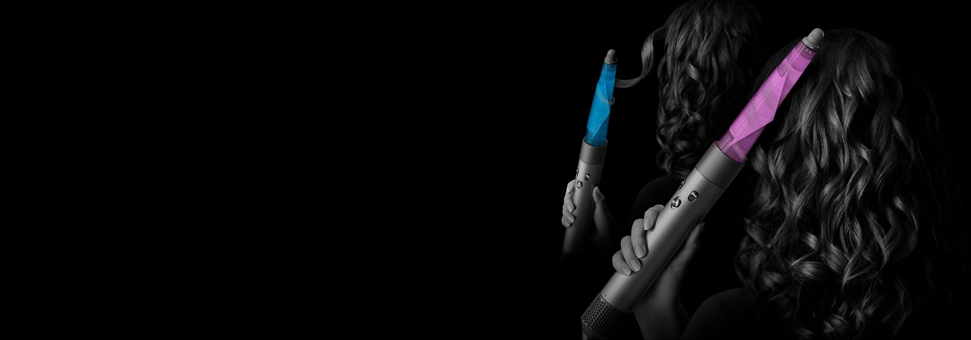 Coloured overlay graphics show the Coanda airflow around the Conical barrel as a model styles her hair.