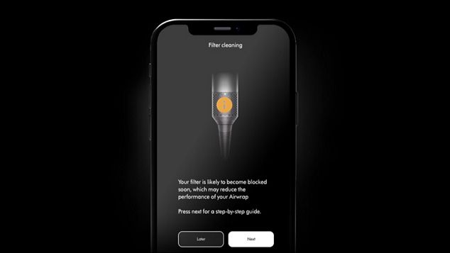 En telefonskjerm viser vedlikeholdsvarslingene dine i MyDyson-appen.