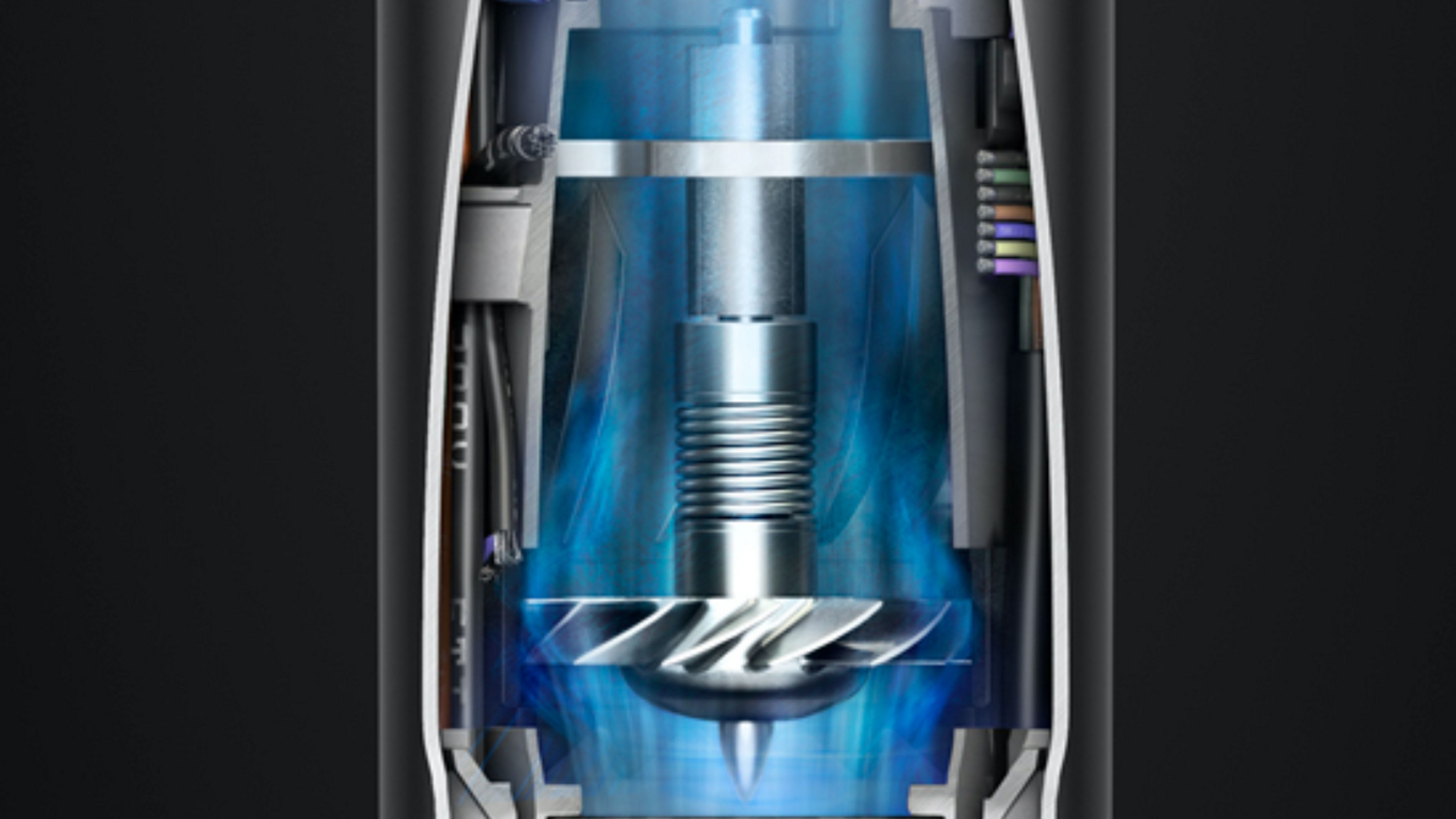 Alimentado pelo motor digital Dyson O motor digital Dyson produz um fluxo de ar poderoso para o efeito Coanda.