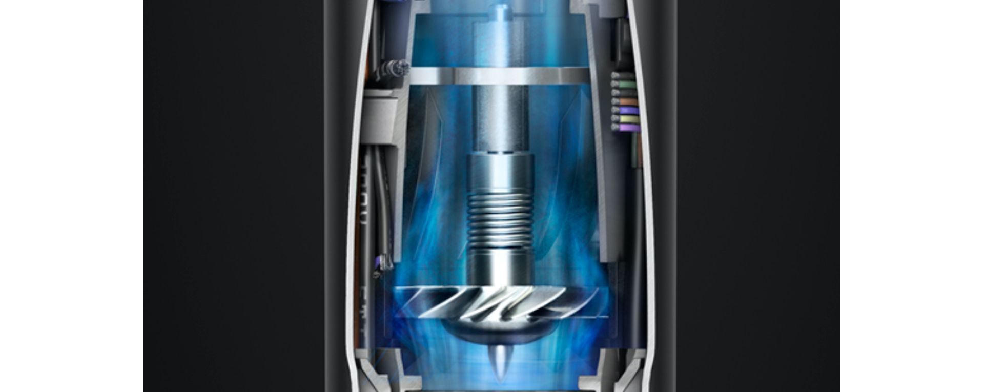 The Dyson Digital motor producing powerful air for the Coanda effect.