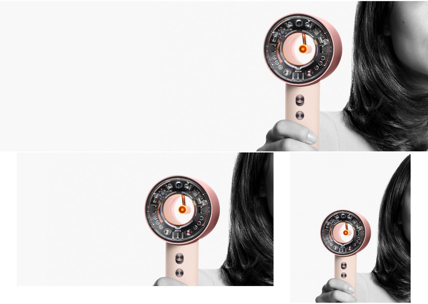 The Dyson Supersonic nural held by a model.