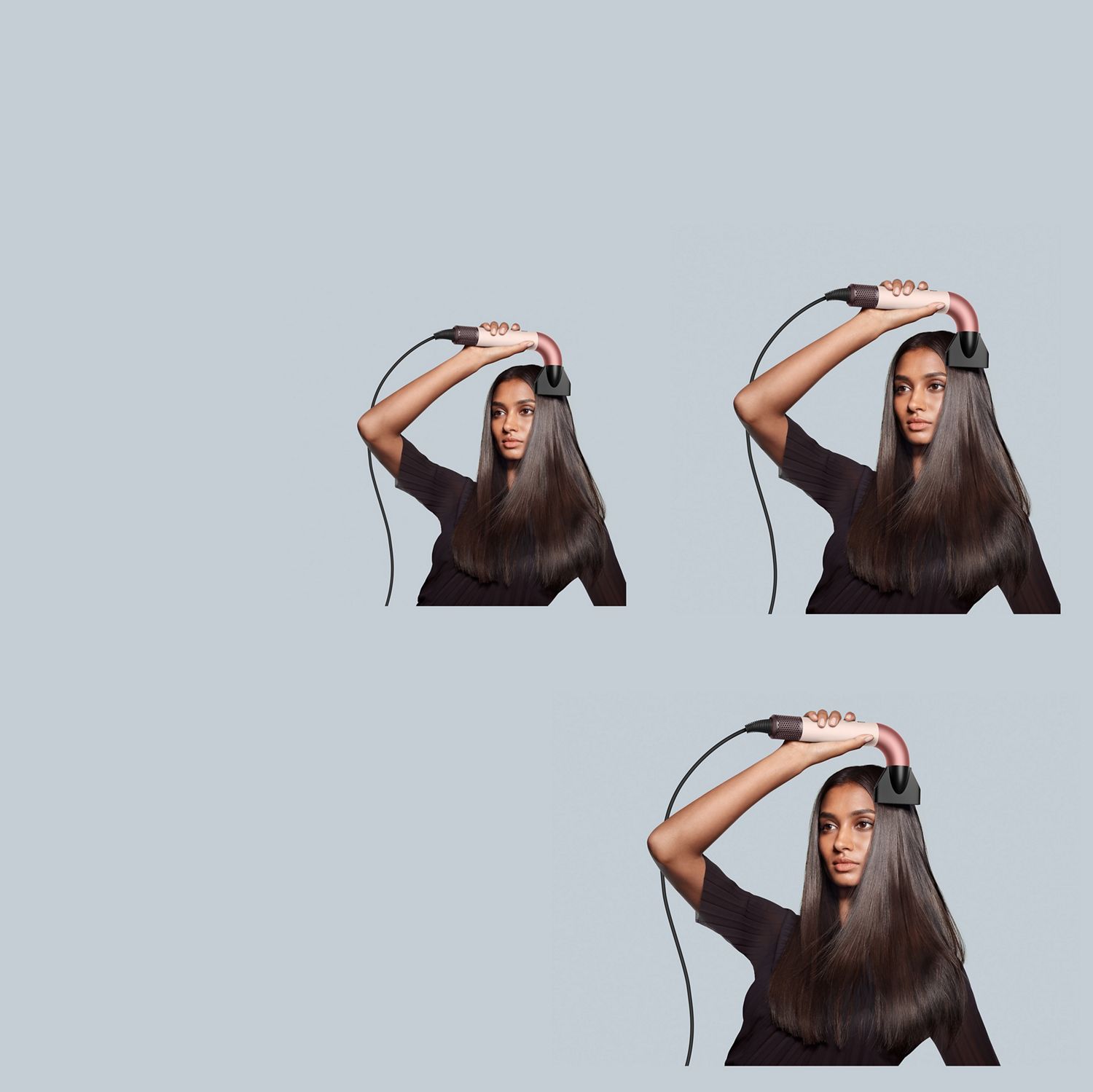 The Dyson Supersonic r hair dryer and Pro concentrator attachment are used by a model to dry her hair. The Dyson Supersonic r hair dryer and Pro concentrator attachment are used by a model to dry her hair.