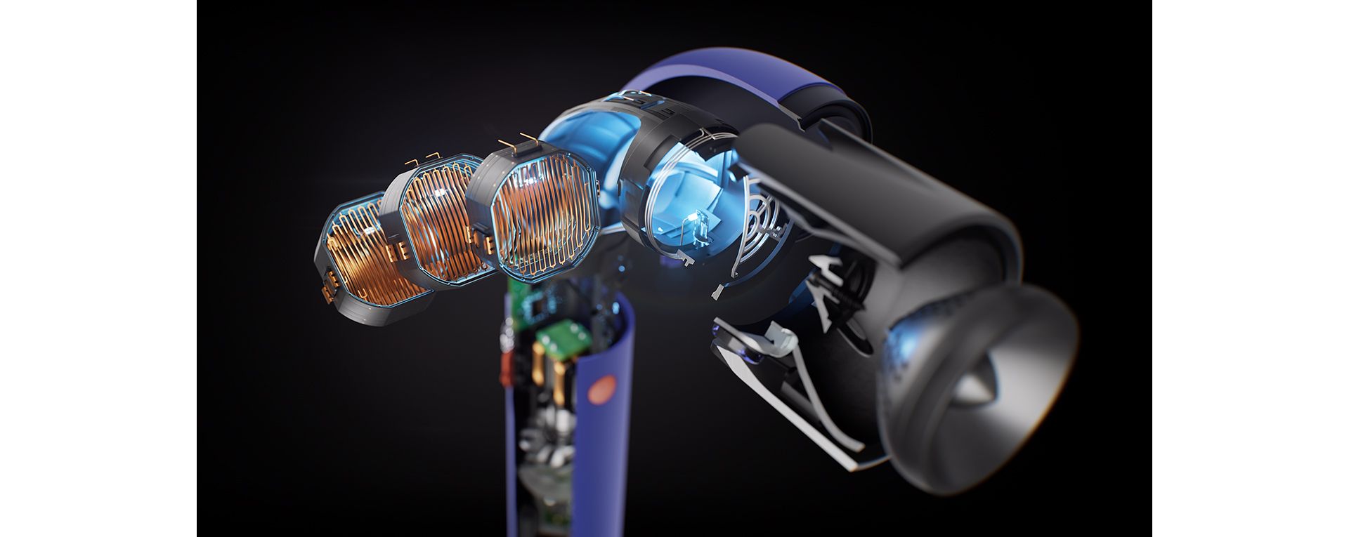 The technology inside the Dyson Supersonic r hair dryer to show the Streamlined flow heater.