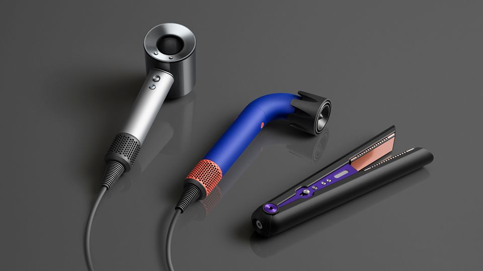Dyson professional range of hair care machines all together on display.