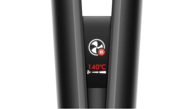 „Dyson Airstrait“ LCD ekranas su animacijomis iš arti, rodoma automatinio pristabdymo animacija.