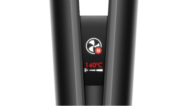 „Dyson Airstrait“ LCD ekranas su animacijomis iš arti, rodoma automatinio pristabdymo animacija.