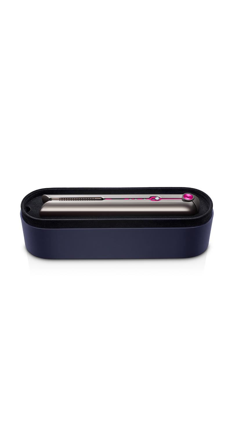 An open Dyson-designed presentation case containing the Dyson Corrale straightener