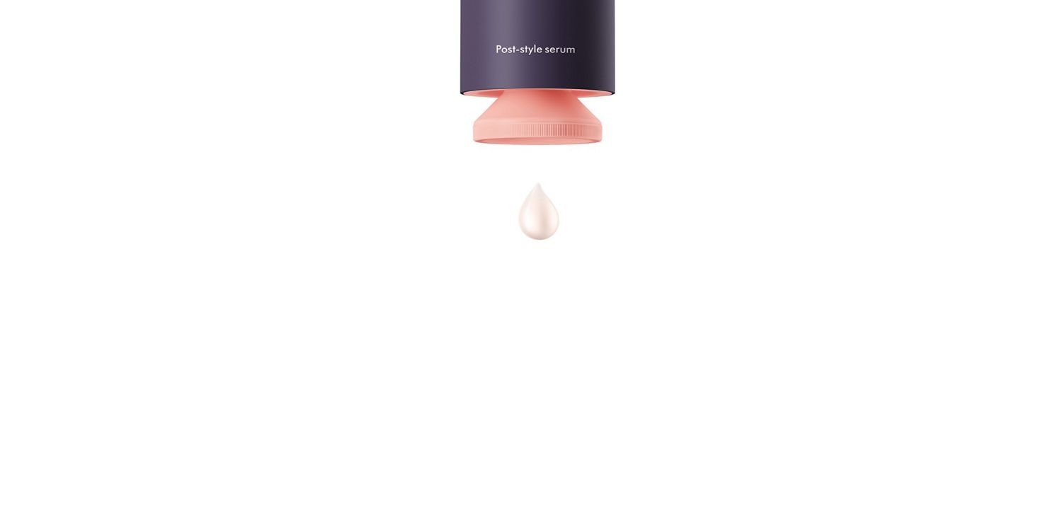 Dyson Chitosan™ Post-style serum pump-bottle with a droplet of product.