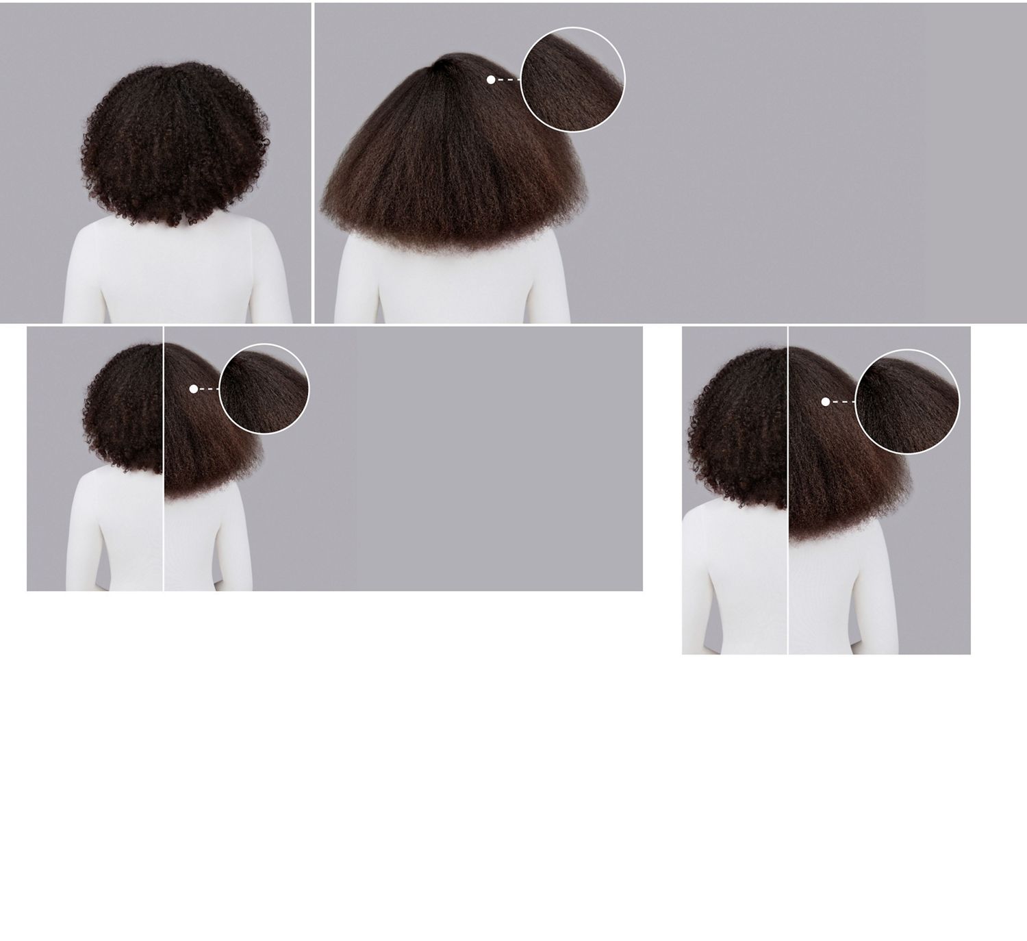 Dyson Chitosan Pre-style cream before and after results on brown coily hair. Dyson Chitosan Pre-style cream before and after results on brown coily hair.