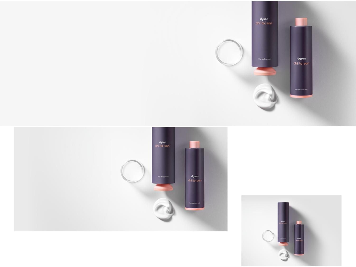The Dyson Chitosan Pre-style cream in 100ml next to a refill cartridge.