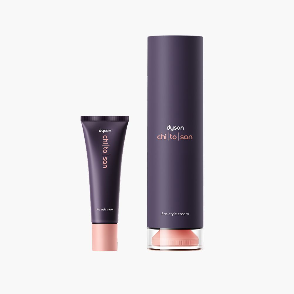 Die Dyson Chitosan Pre-Style Cream in den Größen 100 ml und 30 ml.