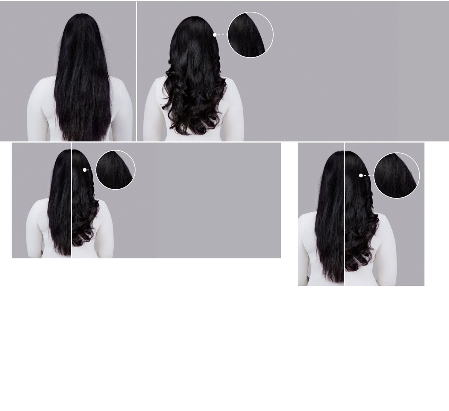 Dyson Chitosan Pre-style cream before and after results on straight black hair. Dyson Chitosan Pre-style cream before and after results on straight dark hair.