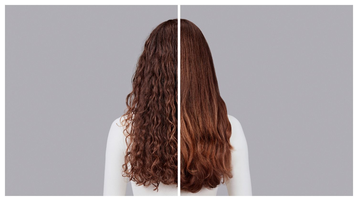 Naturally curly light brown hair styled with Dyson Chitosan Pre-style cream and the Dyson Airwrap. Seen from behind.