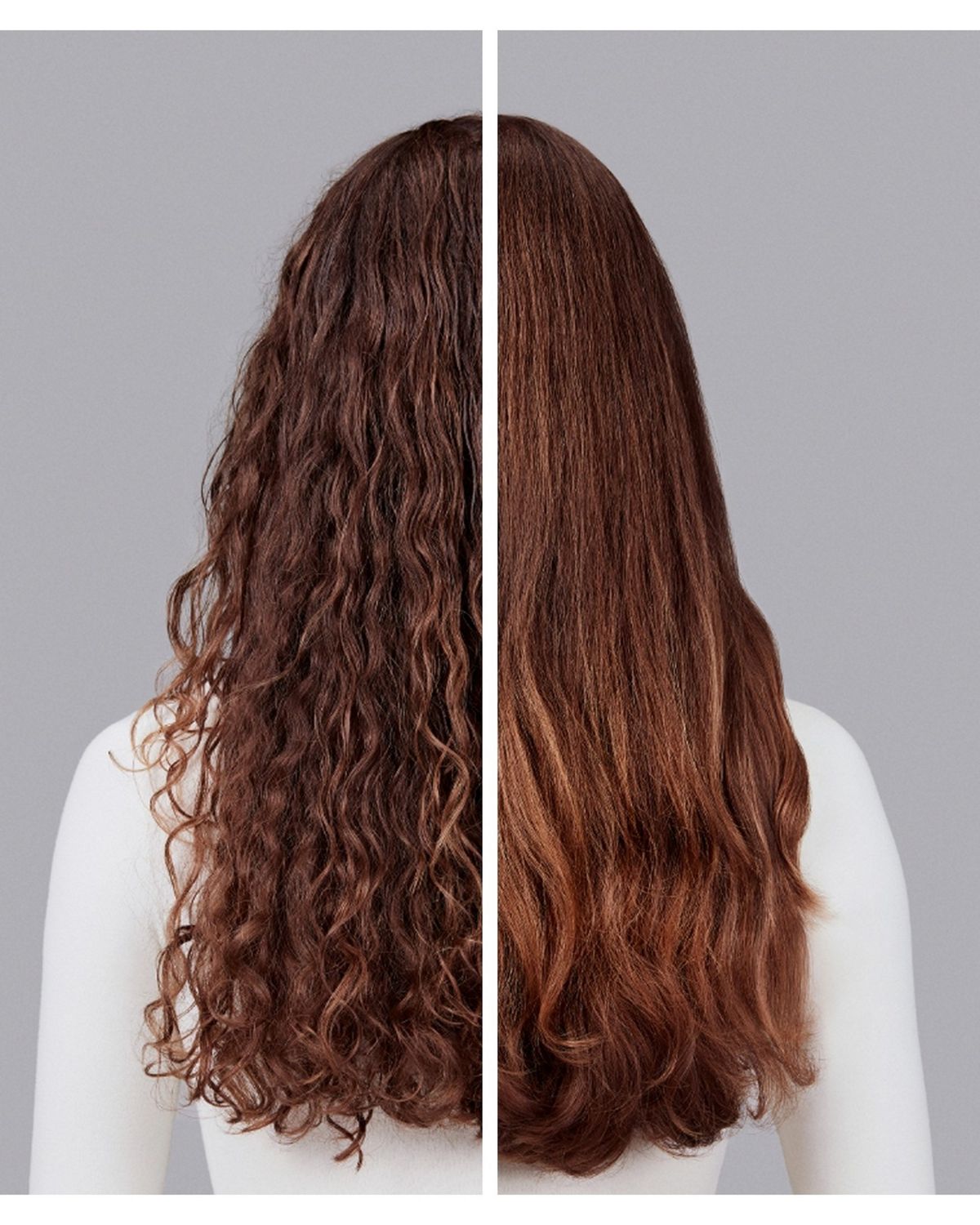 Naturally curly light brown hair styled with Dyson Chitosan Pre-style cream and the Dyson Airwrap. Seen from behind.
