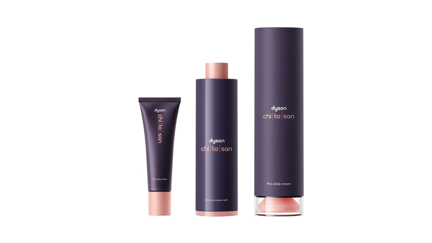 A Dyson Chitosan tube, refill cartridge and pump-bottle