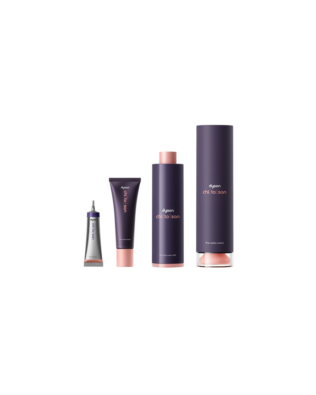 The Dyson Chitosan Pre-style cream in a range of sizing options.