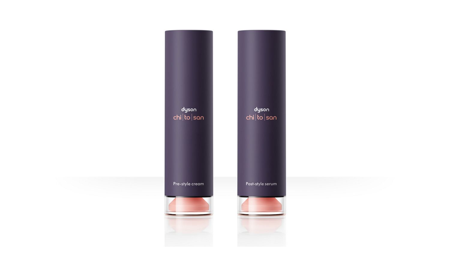 Dyson Chitosan Pre-style cream and Post-style serum in 100ml sizing.