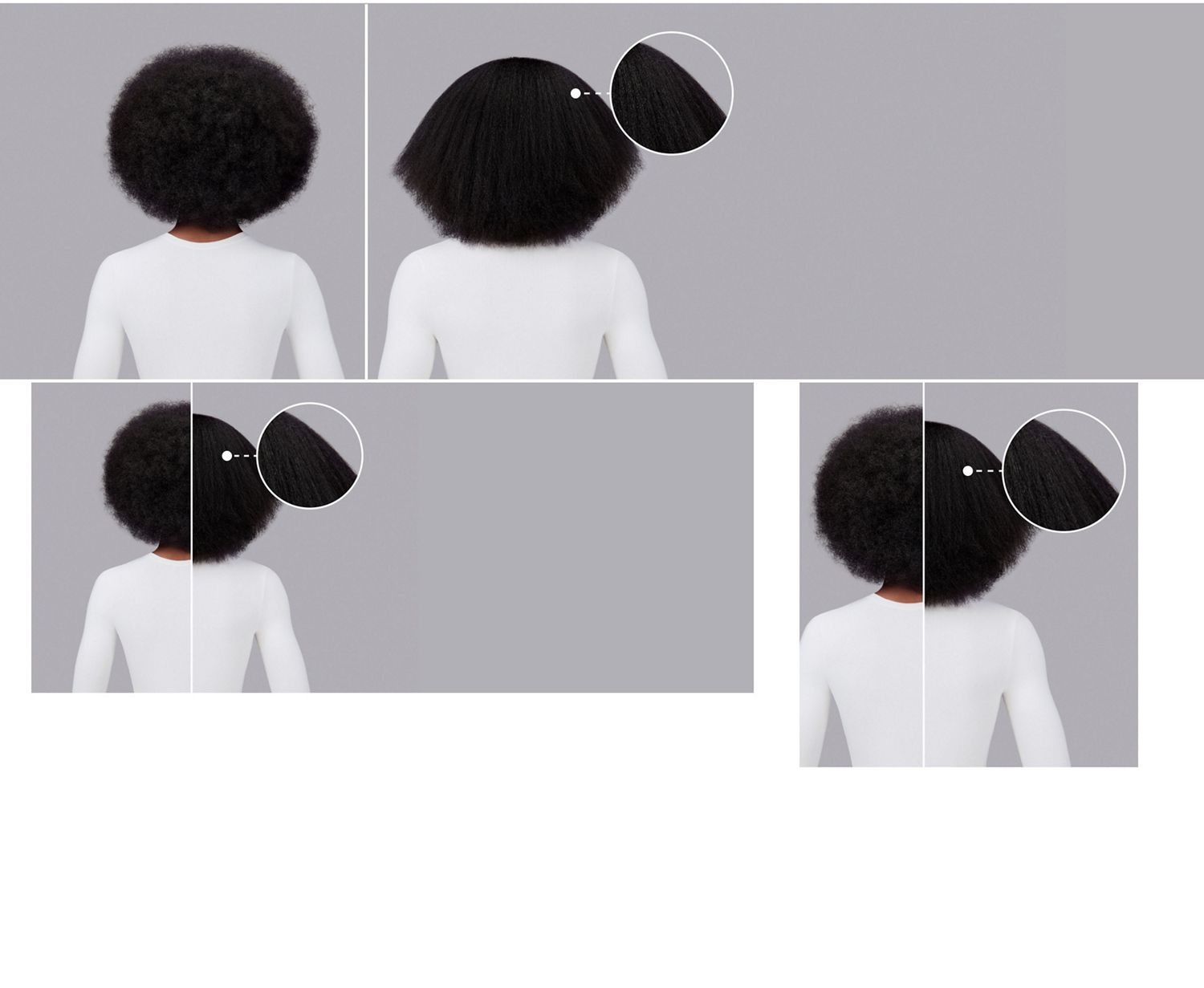 Dyson Chitosan Pre-style cream before and after results on dark-brown coily hair. Dyson Chitosan Pre-style cream before and after results on dark-brown coily hair.