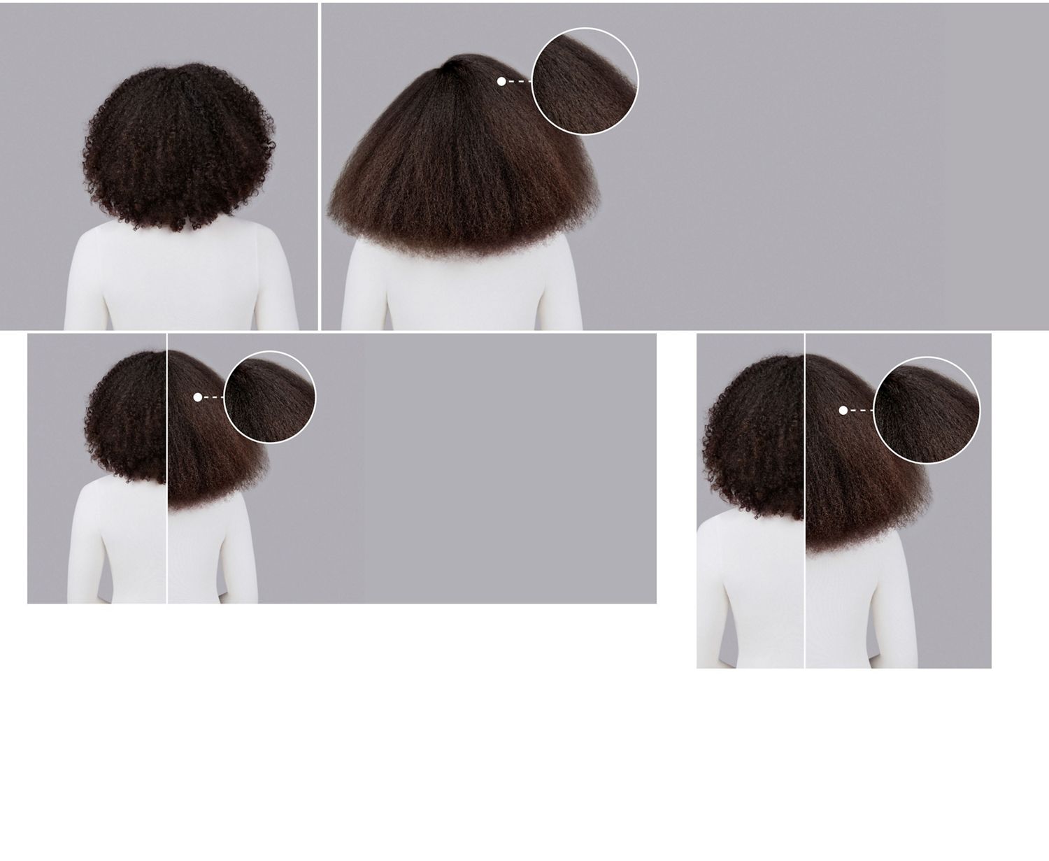 Dyson Chitosan Pre-style cream before and after results on brown coily hair. Dyson Chitosan Pre-style cream before and after results on brown coily hair.