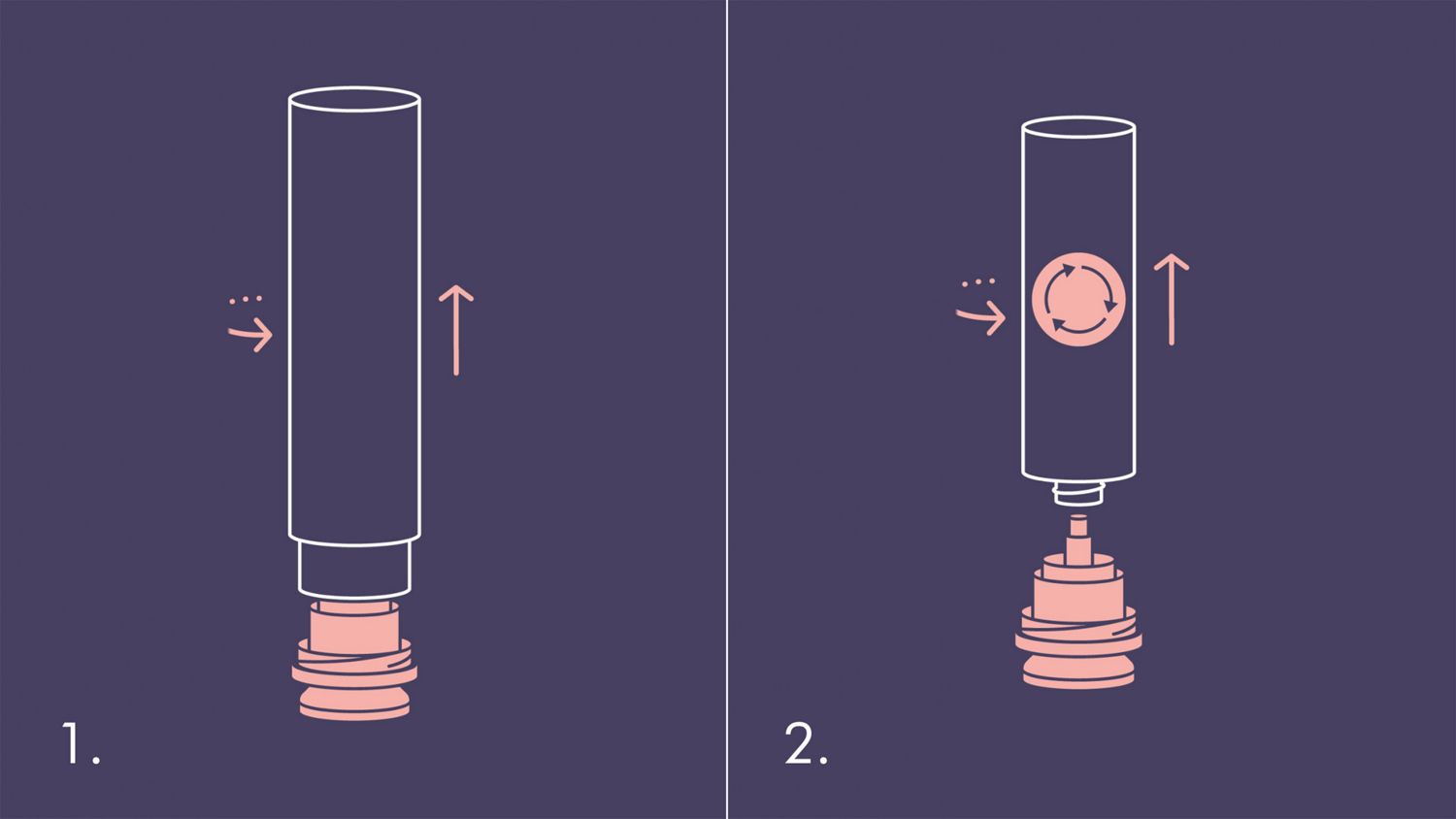 A line drawing of replacing the Dyson Chitosan Pre-style cream with refill.
