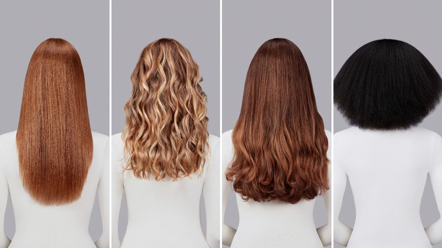 A selection of different hair types styled with Dyson Chitosan Pre-style cream.