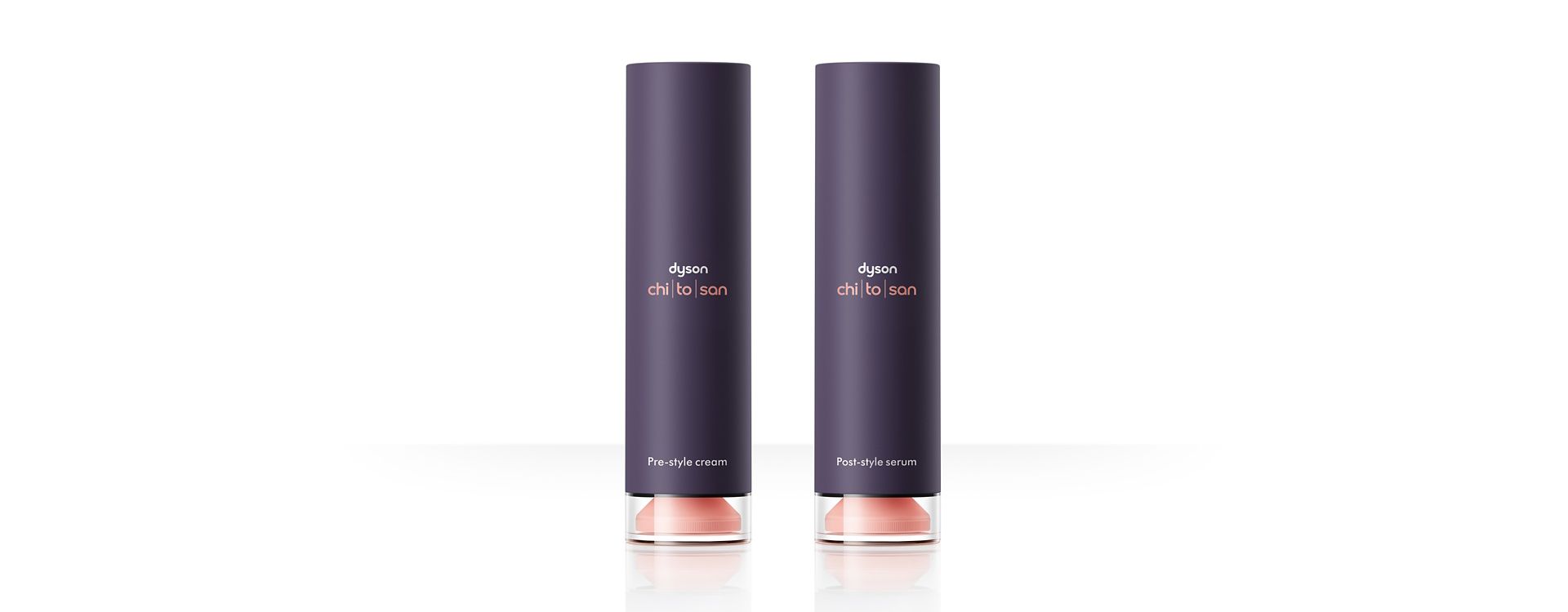 Dyson Chitosan Pre-Style Cream und Post-Style Serum nebeneinander