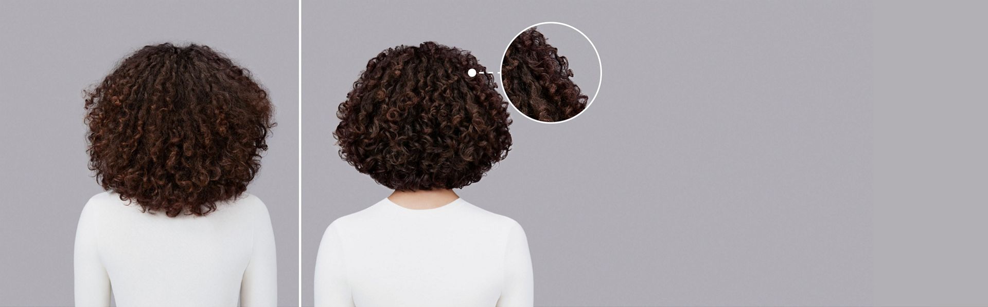 Dyson Chitosan Pre-style cream before and after results on curly hair.