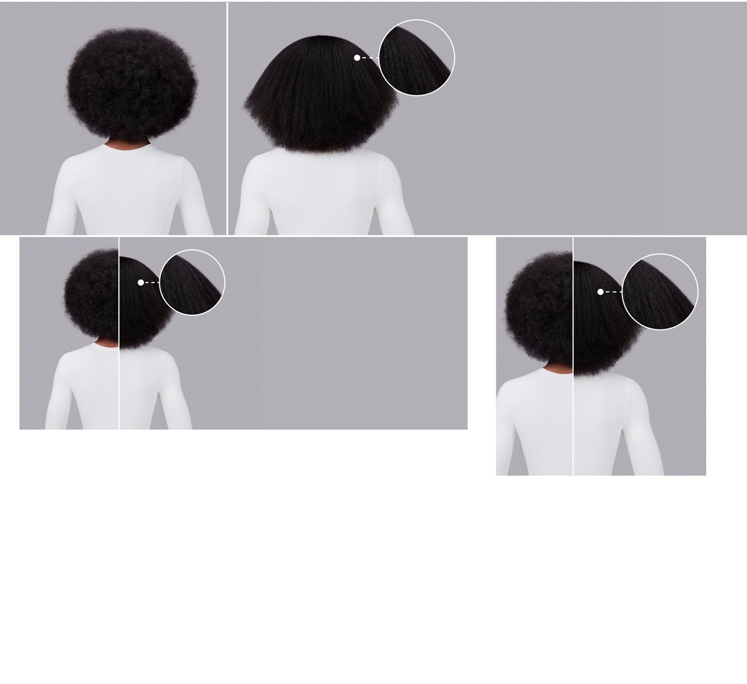 Dyson Chitosan Pre-style cream before and after results on coily hair.