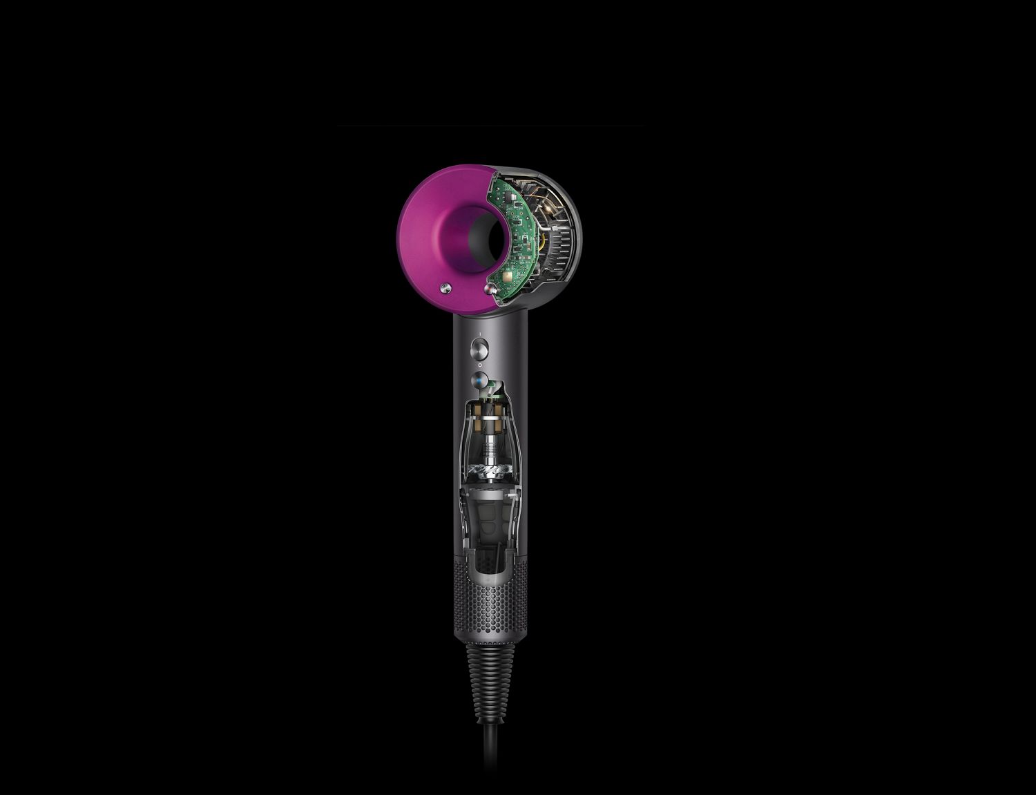 Inner workings of the Dyson digital motor V9 lit up