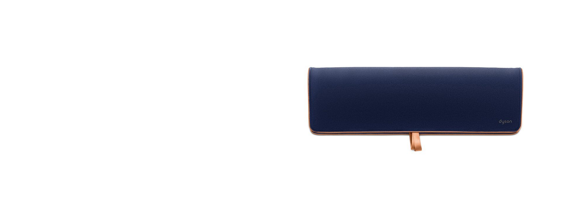 A front-facing view of a blue travel pouch.
