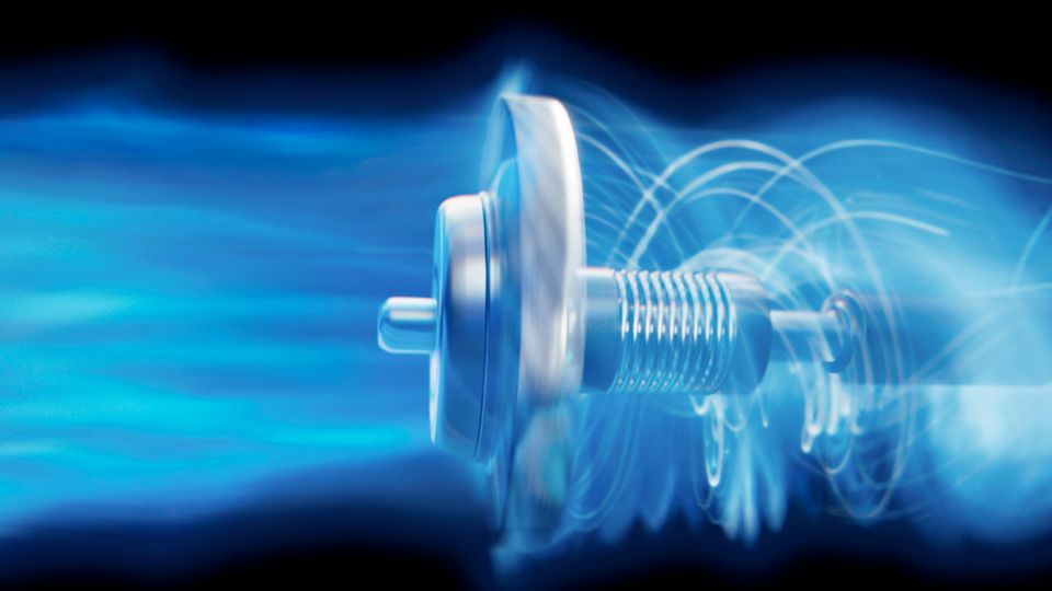 The Hyperdymium motor, with airflow visualised in bright blue.