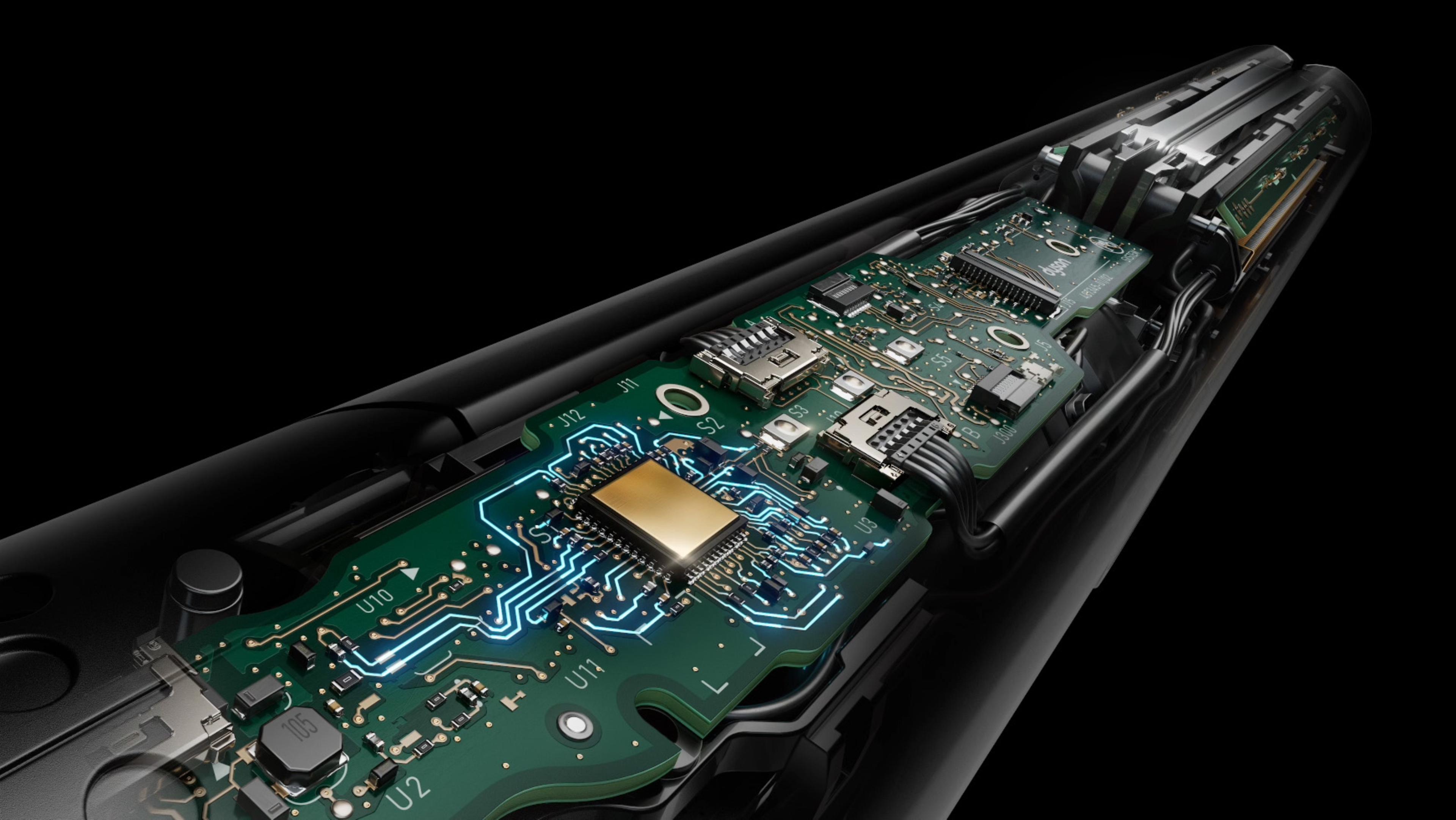 The technology inside of the Dyson Airstrait straightener, showing the heating system.