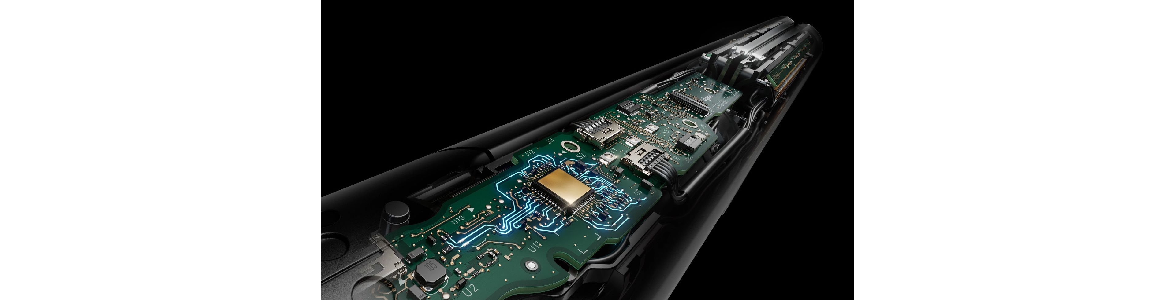 The technology inside of the Dyson Airstrait straightener, showing the heating system.