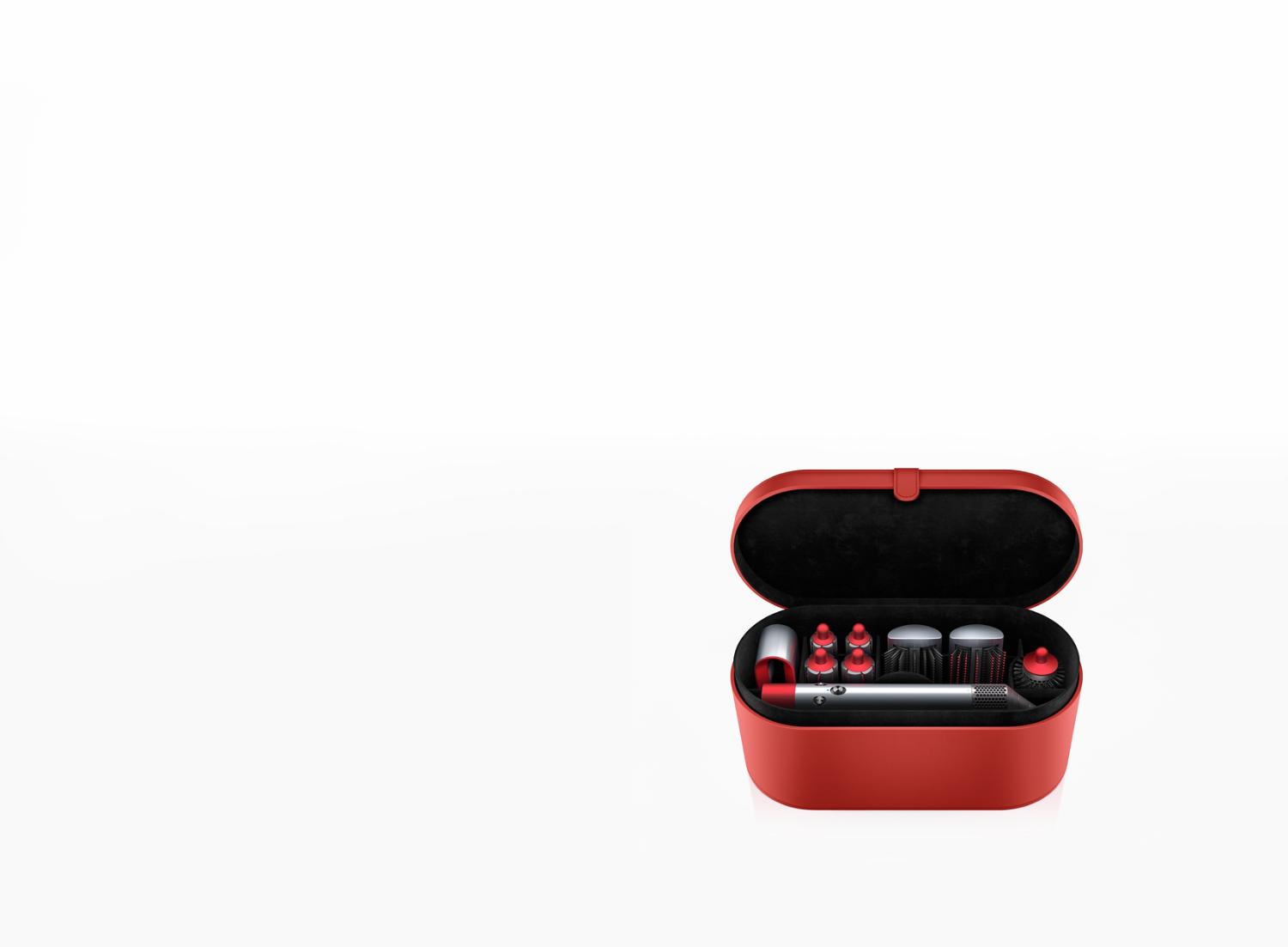 Dyson Airwrap™ Red hair styler inside hard storage case