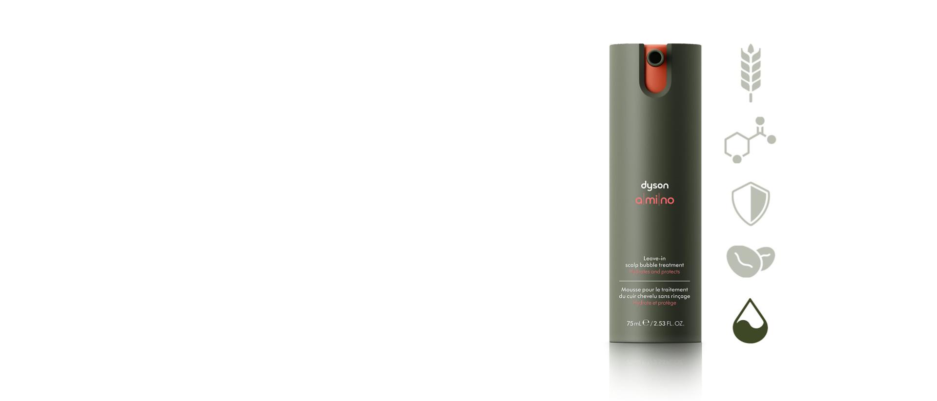 Dyson Amino Leave-in scalp bubble treatment with a liquid droplet icon.