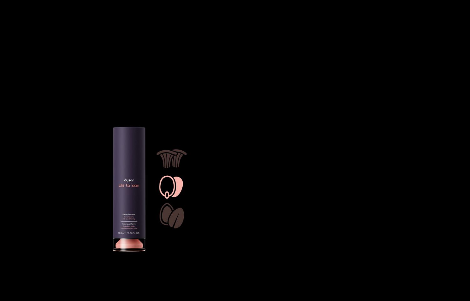 Dyson Chitosan pump-bottle with castor plant icon highlighted