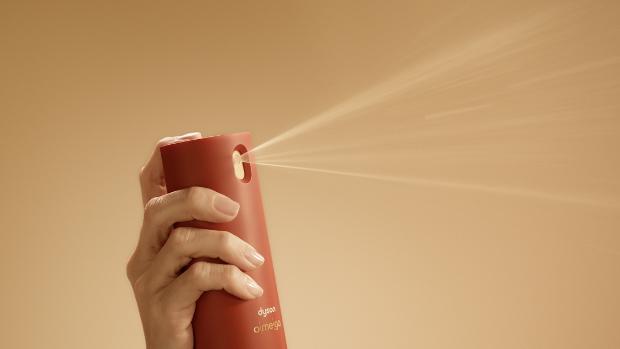 Dyson Omega leave-in conditioning spray dispenses a fine mist.