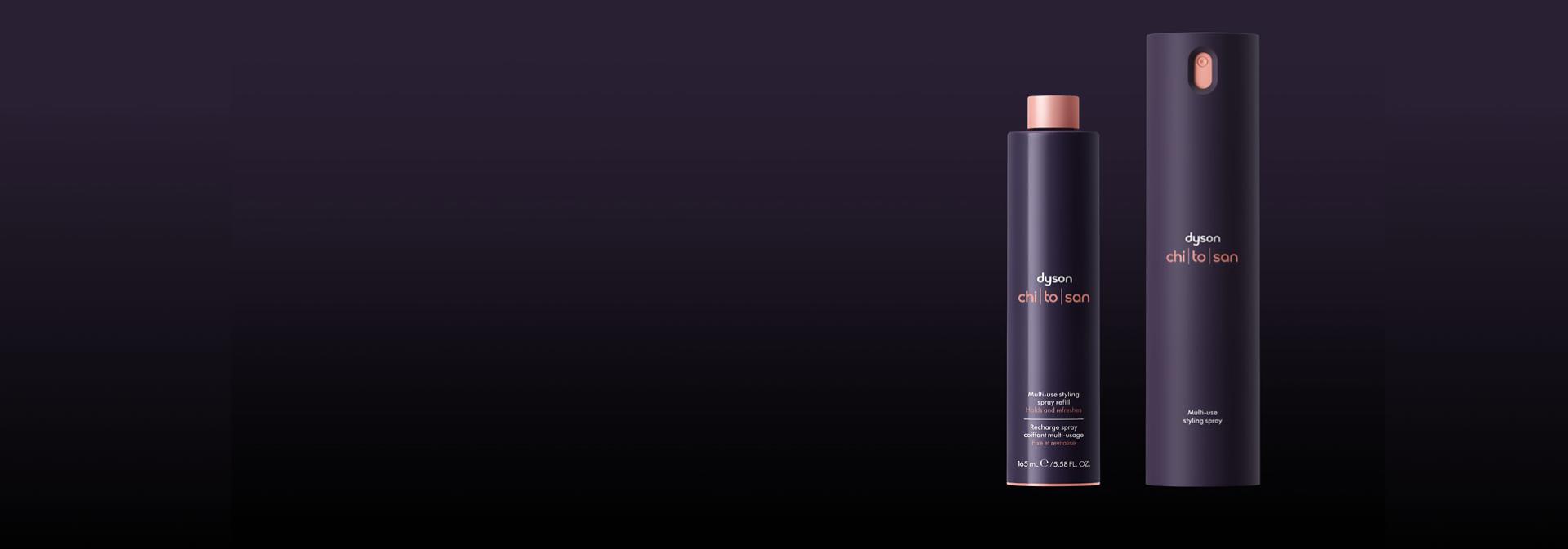 Dyson Chitosan Multi-use styling spray and refill.