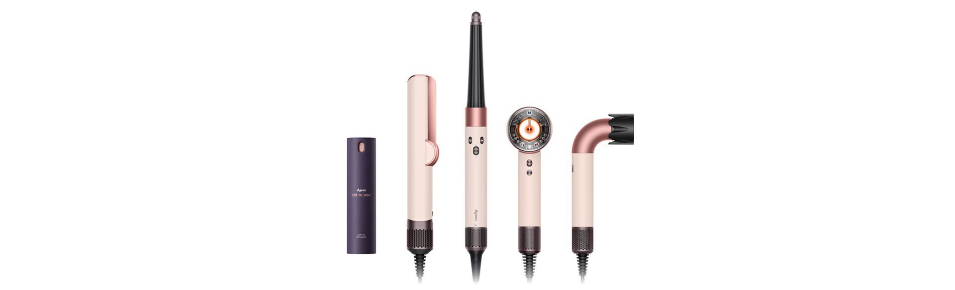 The Dyson Beauty device range with Dyson Chitosan Multi-use styling spray.