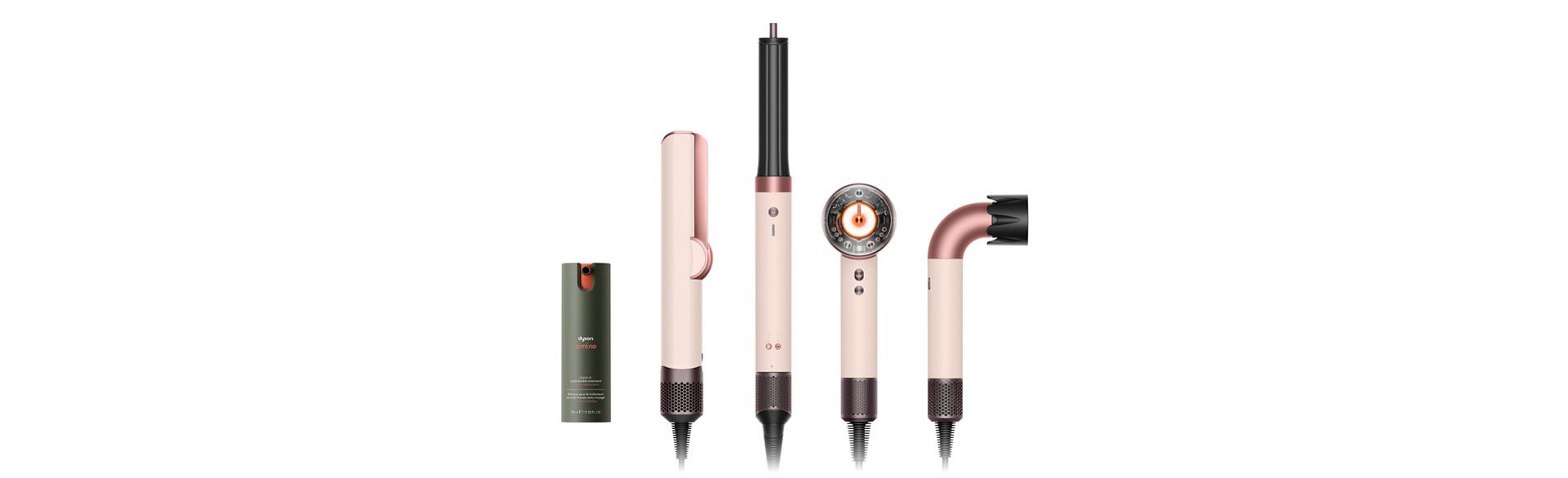 The Dyson Beauty device range with Dyson Amino Leave-in scalp bubble treatment.
